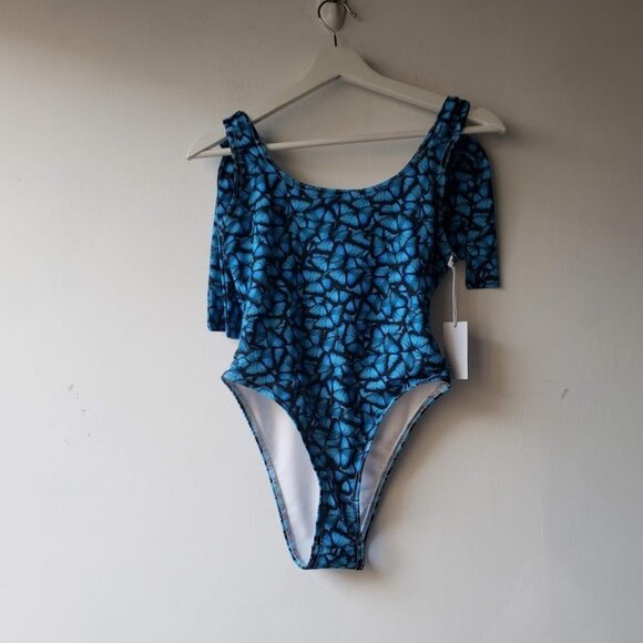 Brittany Allen 1 Piece Blue Butterfly Swimsuit - Picture 3 of 10